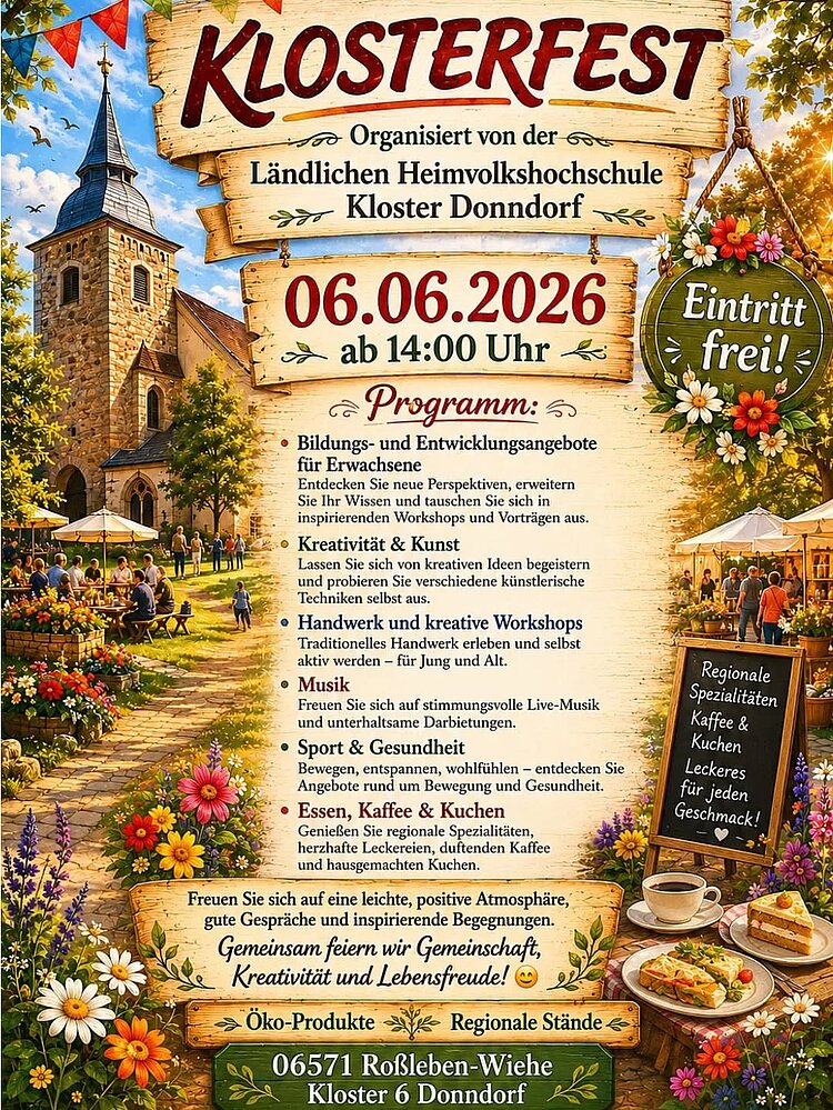 Buntes Klosterfestplakat mit Programm